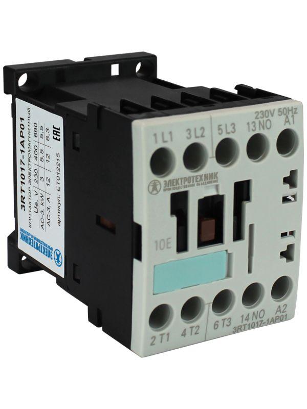 контактор электромагнитный 3rt1017-1ap01 3-пол. 12а ac-3 55квт/400в 1нo 230в ac 50гц типоразмер s00 винт. клеммы ip20 электротехник et012215 от BTSprom.by