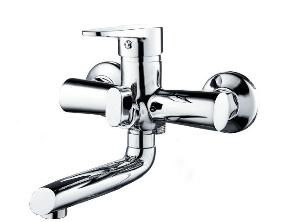 смеситель для ванны d35-c, серия 200 econoce (короткий  l-излив, длина 196,5 мм., лейка и шланг в комплекте, поворотный) ec0202 от BTSprom.by