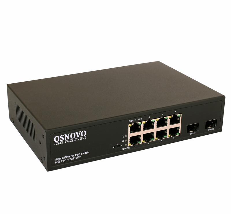 коммутатор poe sw-80802(150вт) gigabit ethernet на 8 rj45 + 2 sfp порта osnovo 13596 от BTSprom.by
