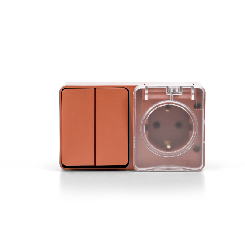  Блок ОП AtlasDesign PROFI IP54 (розетка 1-м 16А заземл. защ. шторки + 2-кл. выключатель 10А) терракот. SE ATN547074 фото в каталоге от BTSprom.by