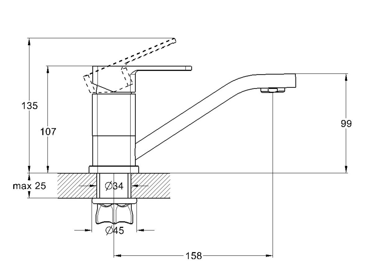  Смеситель для кухни D35-A, серия 590 ECONOCE (Длинный поворотный излив, длина 158 мм, высота 99 мм) EC0592 фото в каталоге от BTSprom.by