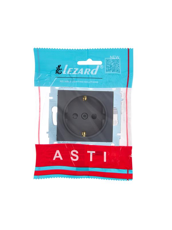  Розетка 1-м СП ASTI 16А IP20 с заземл. защ. шторки термопласт механизм черн. бархат. LEZARD 7081-4288-124B фото в каталоге от BTSprom.by