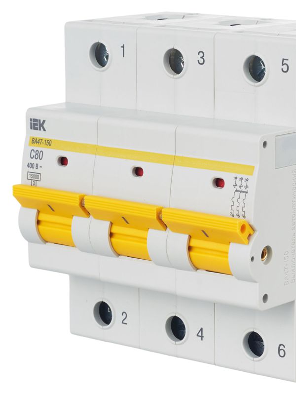  Выключатель автоматический модульный 3п C 80А 15кА ВА47-150 KARAT IEK MVA50-3-080-C фото в каталоге от BTSprom.by