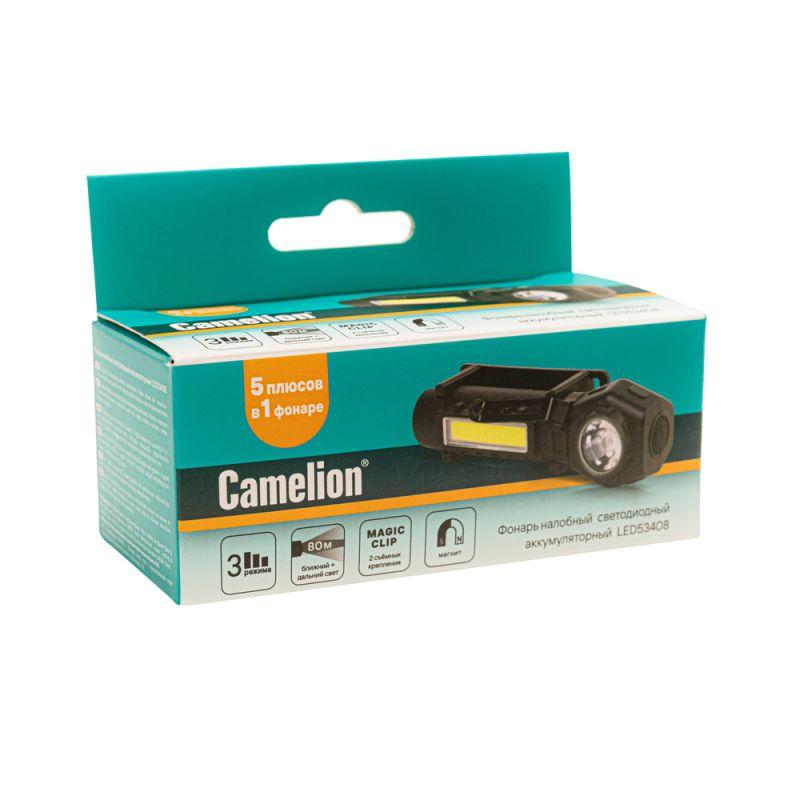 фонарь налобный led53408 аккум. 3.7в xpe+cob 3вт 3 реж. магнит type-c бокс черн. camelion 15759 от BTSprom.by