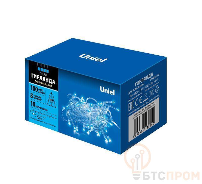  Гирлянда LED ULD-S1000-100/DTA BLUE IP20 10м 100 диодов син. свет провод прозр. Uniel UL-00007197 фото в каталоге от BTSprom.by