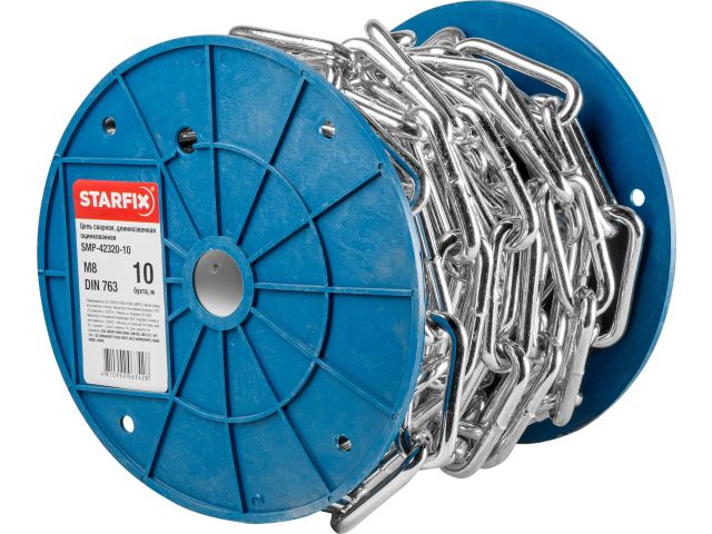 цепь сварная длиннозвенная, оцинк. м8 din 763 (бухта 10 м) starfix smp-42320-10 от BTSprom.by