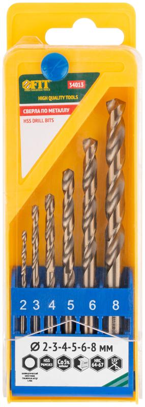  Набор сверл HSS по металлу с добавкой кобальта 5% 6шт (2-3-4-5-6-8мм) FIT 34013 фото в каталоге от BTSprom.by