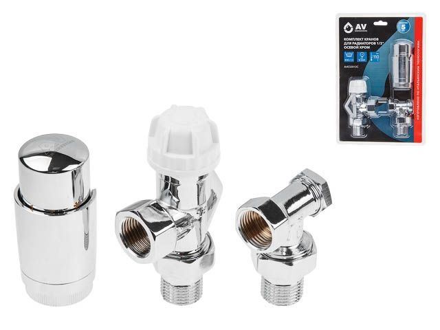комплект кранов осевой 1/2" для радиатора хром, av engineering (инд. упак.) (m30x1.5) ave32012c от BTSprom.by