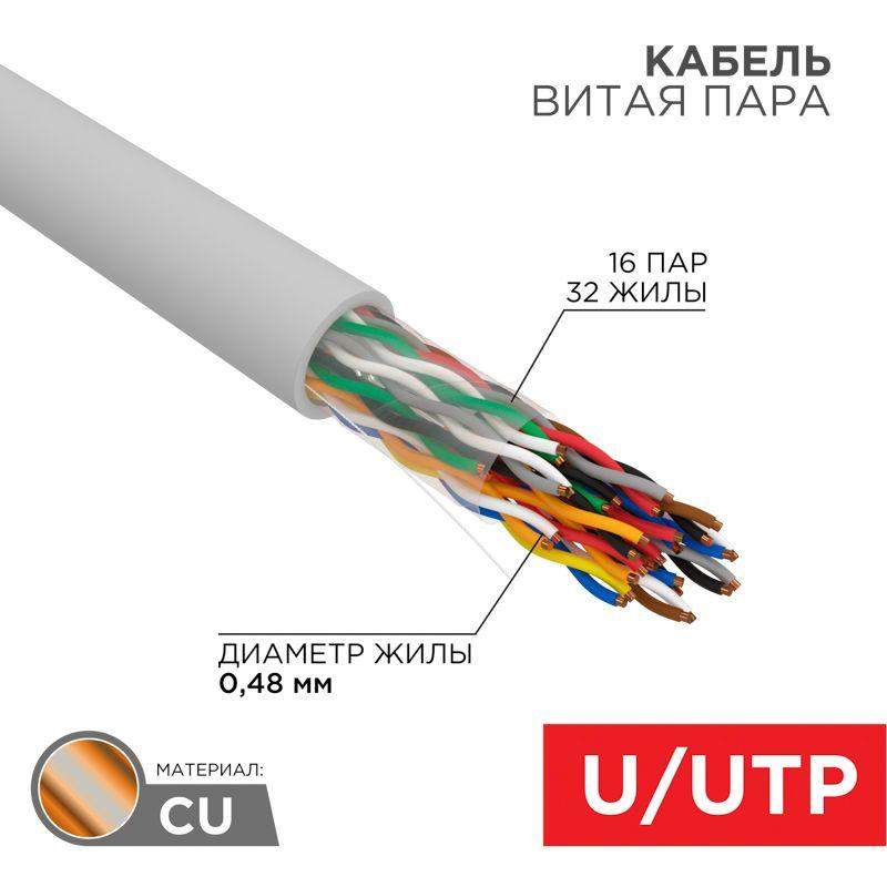  Кабель витая пара U/UTP кат.5 16х2х24AWG медь сер. (305м) (м) Rexant 01-1012 фото в каталоге от BTSprom.by