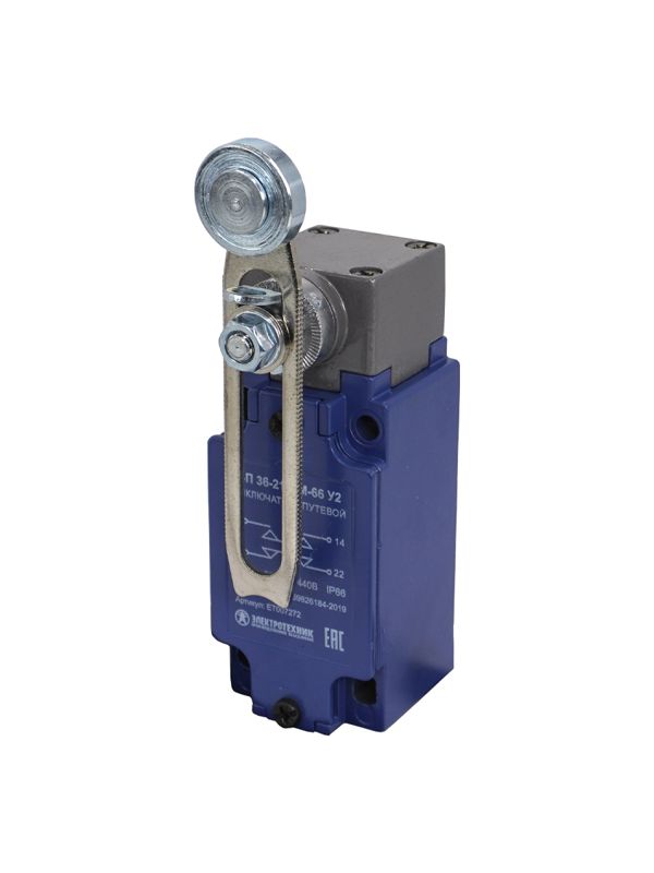 выключатель путевой вп 36-2143м-66 у2 1но+1нз 3а ip66 рычаг со стальным роликом регулир. по длине безинерционный 30х60мм без сальника электротехник et007272 от BTSprom.by