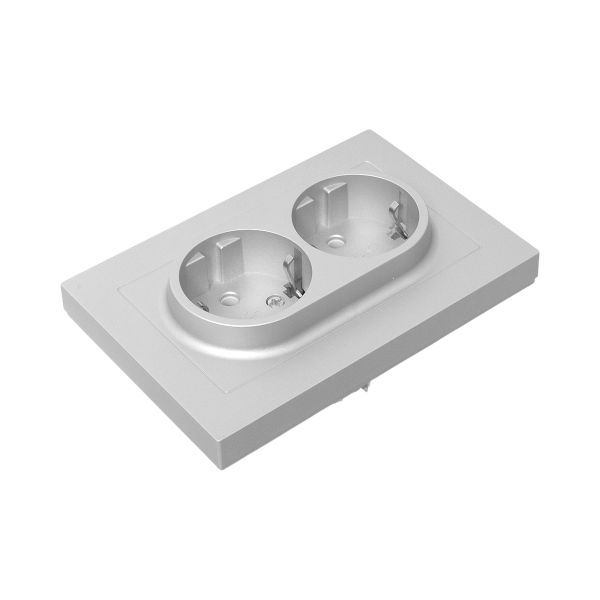  Розетка 2-м СП Эпика 16А с заземл. без защ. шторок с рамкой механизм алюм. EKF UP1-SOA-210 фото в каталоге от BTSprom.by