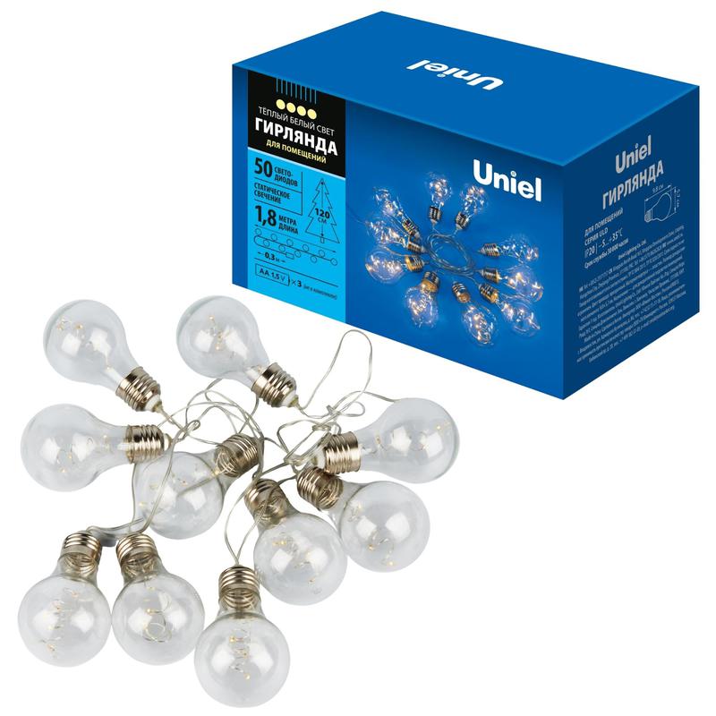 гирлянда uld-s1800-050/stb/3aa warm white ip20 retro bulbs-1 "лампочки ретро-1" 3aa (не в/к) 1.8м 50 led провод прозр. uniel ul-00008426 от BTSprom.by