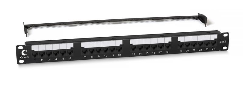 патч-панель 19дюйм 1u 24 порта rj45 кат.6 dual idc с задн. кабельн. организатором new cabeus 10589c от BTSprom.by