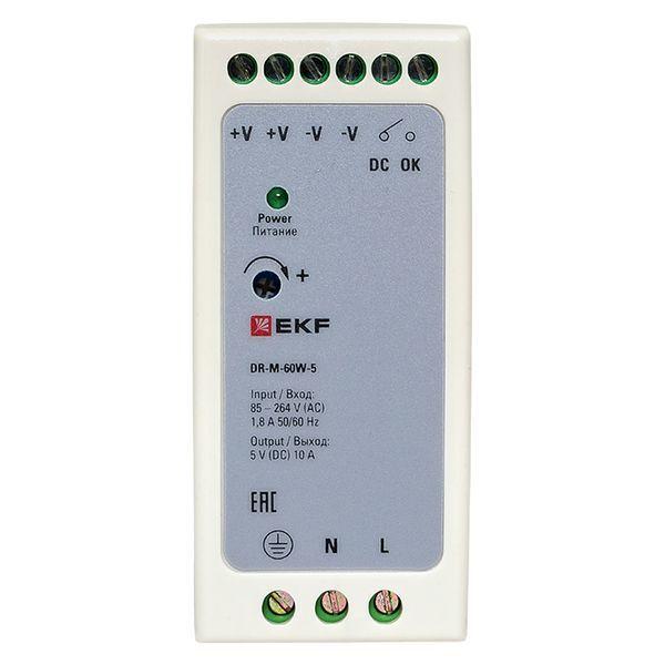  Блок питания на дин рейку 60Вт Uвх 260В AC m Uвых 5В DC постоянного тока EKF DR-M-60W-5 фото в каталоге от BTSprom.by