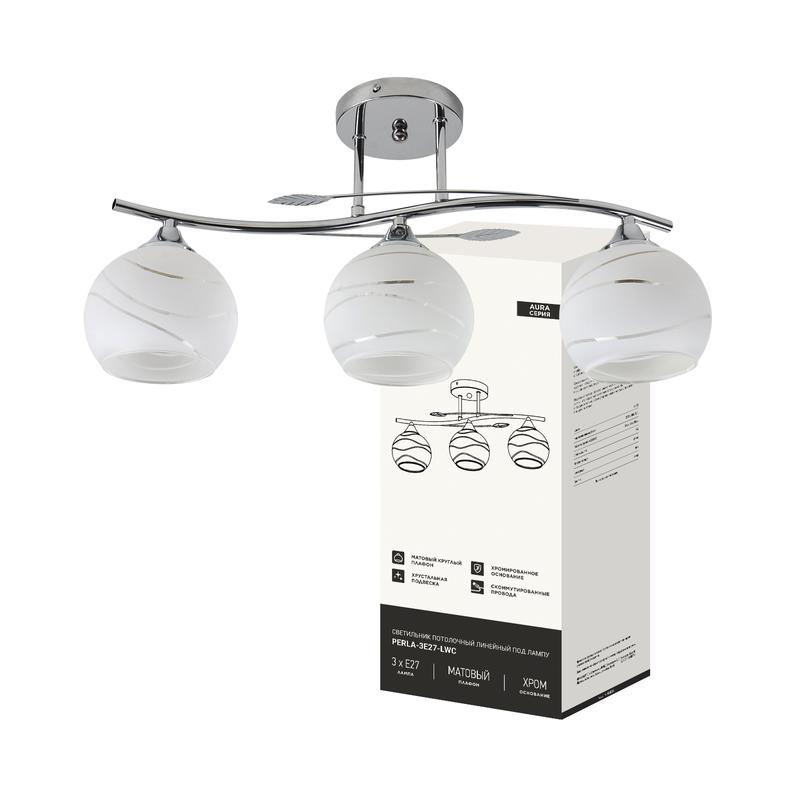 светильник aura perla-3е27-lwc 3хe27 потолочн. линейный под лампу плафон матов.; хром in home 4690612064543 от BTSprom.by