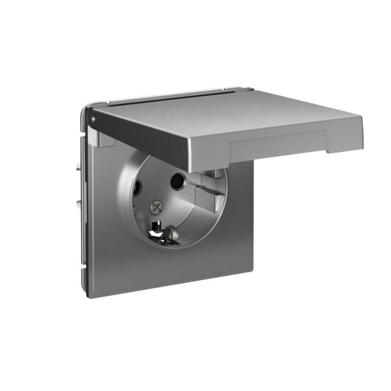  Розетка ArtGallery 16А IP20 с заземл. защ. шторки с крышкой механизм сталь SE GAL000946 фото в каталоге от BTSprom.by