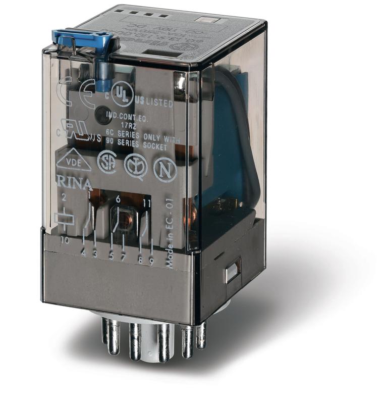 реле универсальное электромеханич. монтаж в розетку 11-штырьковый разъем 3co 10а agni токовая ac 0.8а rti опции: кнопка тест + мех.индикатор finder 601340810040pas от BTSprom.by