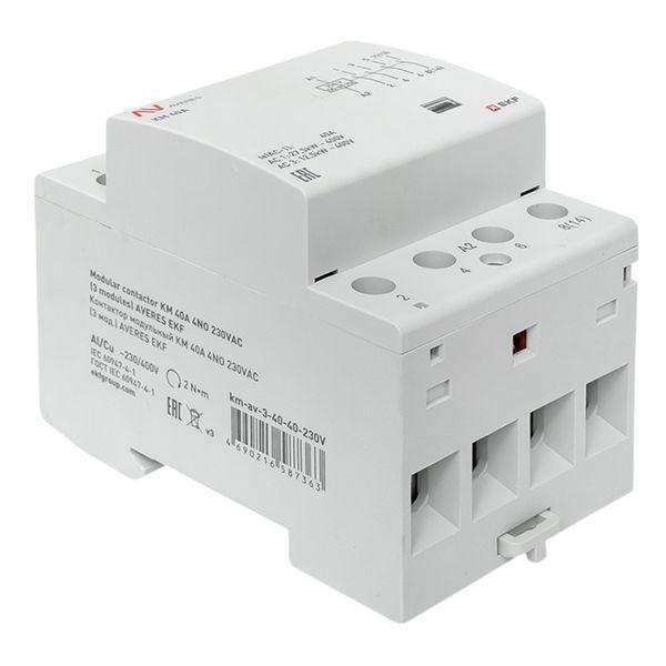  Контактор модульный КМ 40А 4NO 230В AC (3 мод.) AVERES EKF km-av-3-40-40-230V фото в каталоге от BTSprom.by