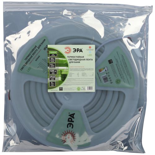  Лента светодиодная LS2835-9.6-120-24-G-IP68-5м 24В термостойкая для бани в комплекте: 2 заглушки; 10 крепежей зел. (уп.5м) Эра Б0062354 фото в каталоге от BTSprom.by