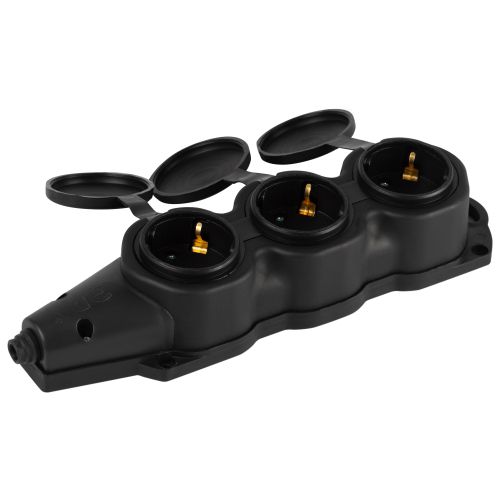  Колодка 3-м с заземл. 16A IP44 KX-3e-B-IP44 каучук. черн. Эра Б0068453 фото в каталоге от BTSprom.by