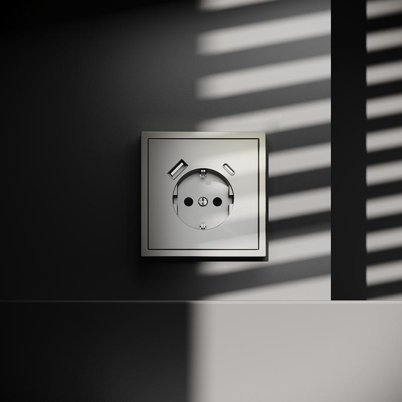  Розетка 1-м СП S70 16А с USB A+С с заземл. защ. шторки механизм шелк Voltum VLS040504 фото в каталоге от BTSprom.by