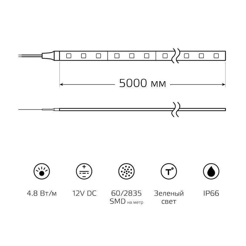 лента светодиодная black 2835/60-smd 4.8вт/м зел. ip66 210лм/м 12в (блист.5м) gauss 311000605 от BTSprom.by