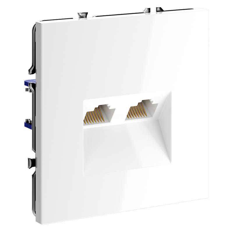  Розетка компьютерная 2-м СП S70 RJ45 + RJ45 кат.6 механизм бел. глянцевый Voltum VLS060201 фото в каталоге от BTSprom.by