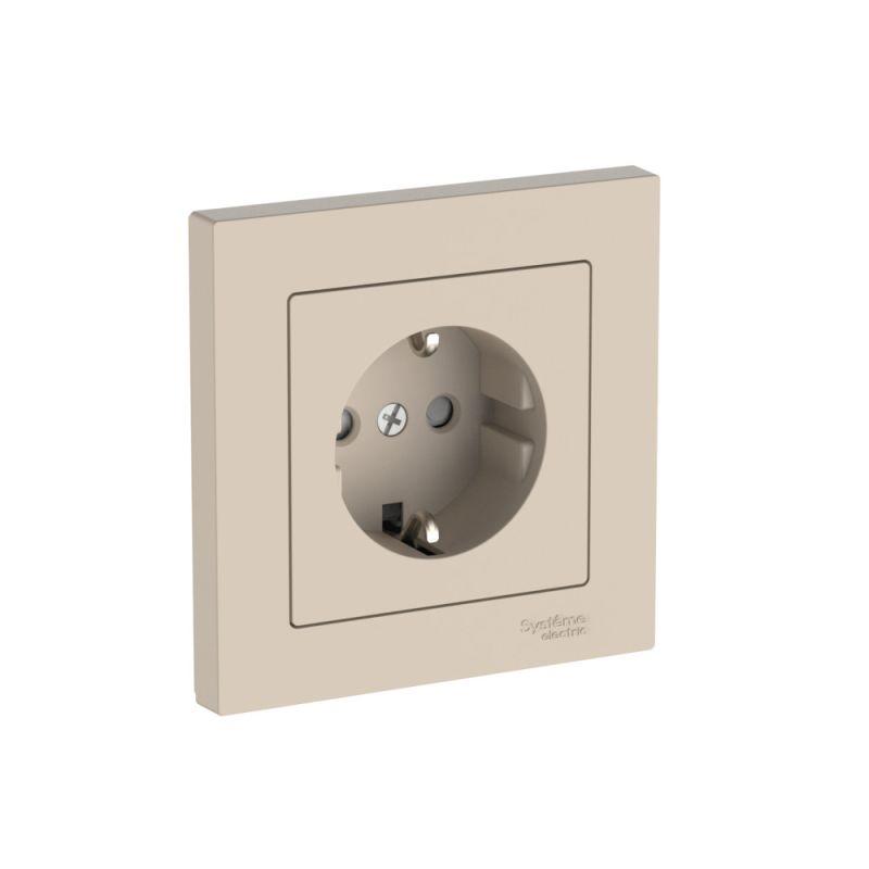розетка atlasdesign 16а с заземл. защ. шторки быстрозажим. клем. в сборе песочн. se atn001244s от BTSprom.by