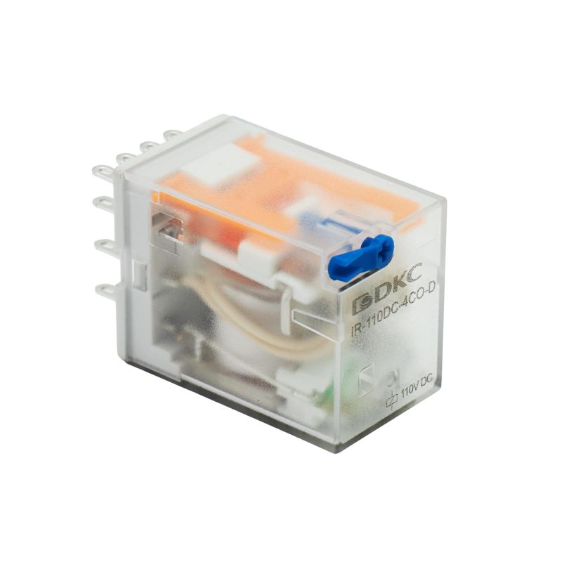 реле миниатюрное промышленное общего назначения 4co ком. ток 6а agsno2 напряжение 110в dc опция: тест-кнопка+светодиод+защитный диод dkc ir-110dc-4co-d от BTSprom.by