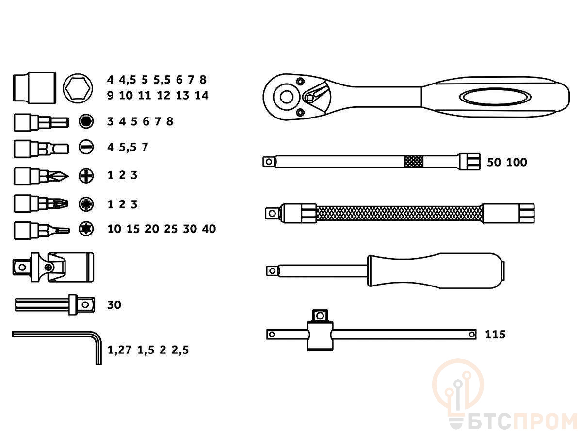  Набор головок и бит 46пр. 1/4" PRO STARTUL (PRO-046) фото в каталоге от BTSprom.by