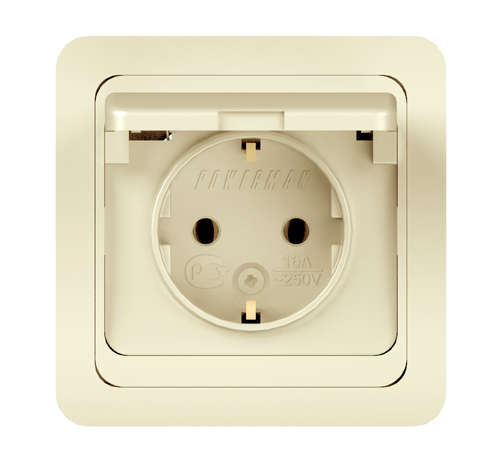 розетка 1-м сп classic 16а ip20 с заземл. с крышкой крем. powerman 1156518 от BTSprom.by