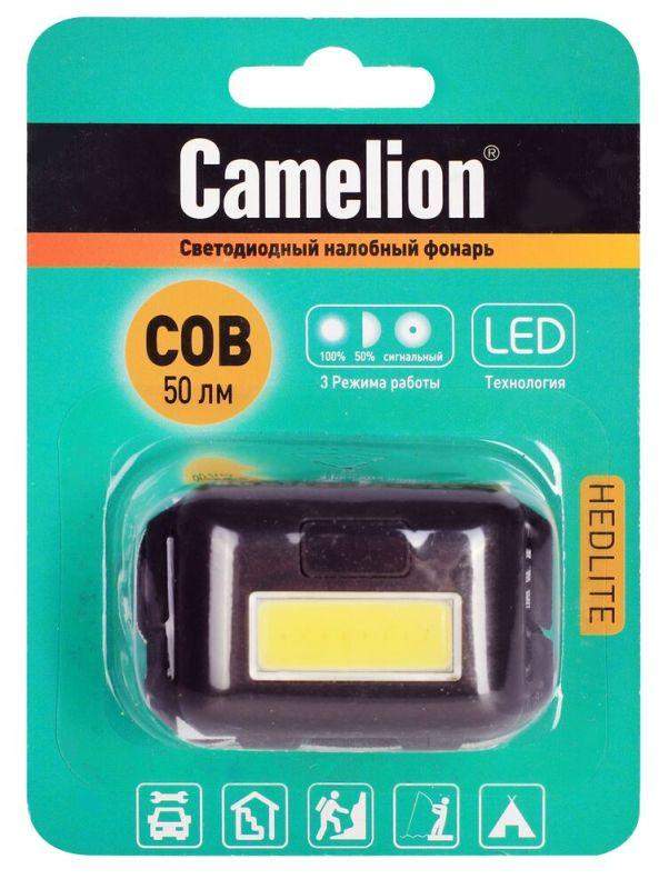 фонарь налобный led5355 1вт cob led 3 реж. 3xaaa пласт. блист. черн. camelion 13748 от BTSprom.by