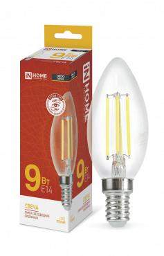 лампа светодиодная led-свеча-deco 9вт свеча прозрачная 3000к тепл. бел. e14 1040лм 230в in home 4690612026183 от BTSprom.by