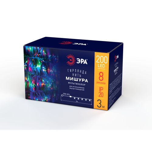  Гирлянда светодиодная "Мишура" 3.9м 200LED 220В IP20 бел. провод мультиколор ЭРА Б0047972 фото в каталоге от BTSprom.by