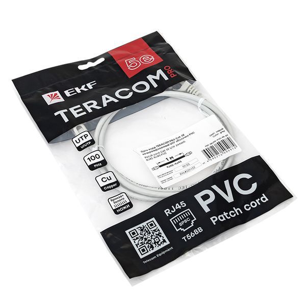  Патч-корд кат.5E UTP неэкранир. PVC сер. 1.0м TERACOM PRO EKF TRP-5EUTP-PVC-1M-GY фото в каталоге от BTSprom.by