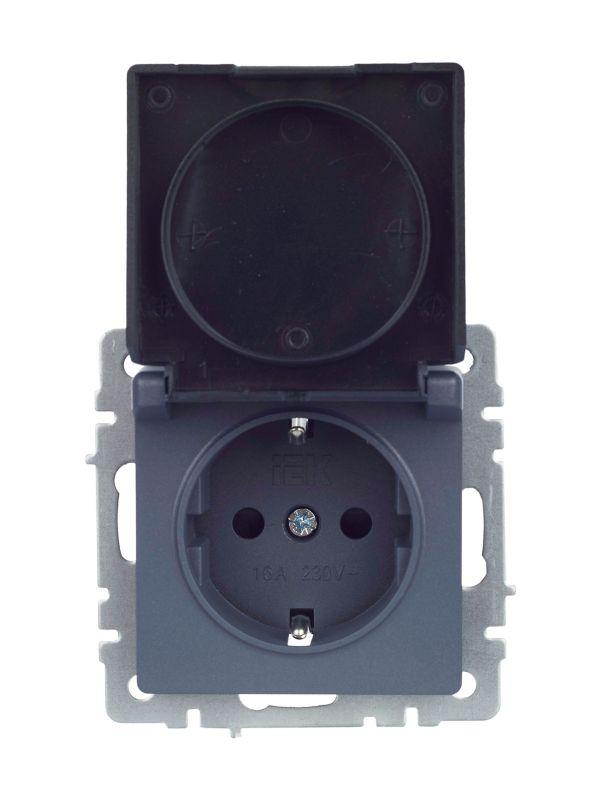  Розетка BRITE РСбш10-3-БрМ 16А IP20 с заземл. защ. шторки с крышкой механизм маренго IEK BR-R16-16-K35 фото в каталоге от BTSprom.by