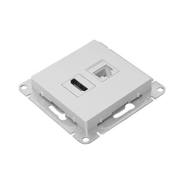 Розетка СП Эпика HDMI + RJ45 кат.5 механизм алюм. EKF UP1-SOA-HDMI+RJ45 фото в каталоге от BTSprom.by