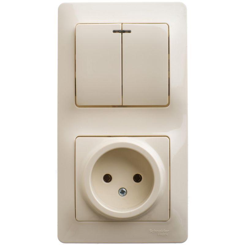 блок комбинированный glossa (розетка + 2-кл. выкл. с подсветкой) беж. se gsl000273 от BTSprom.by