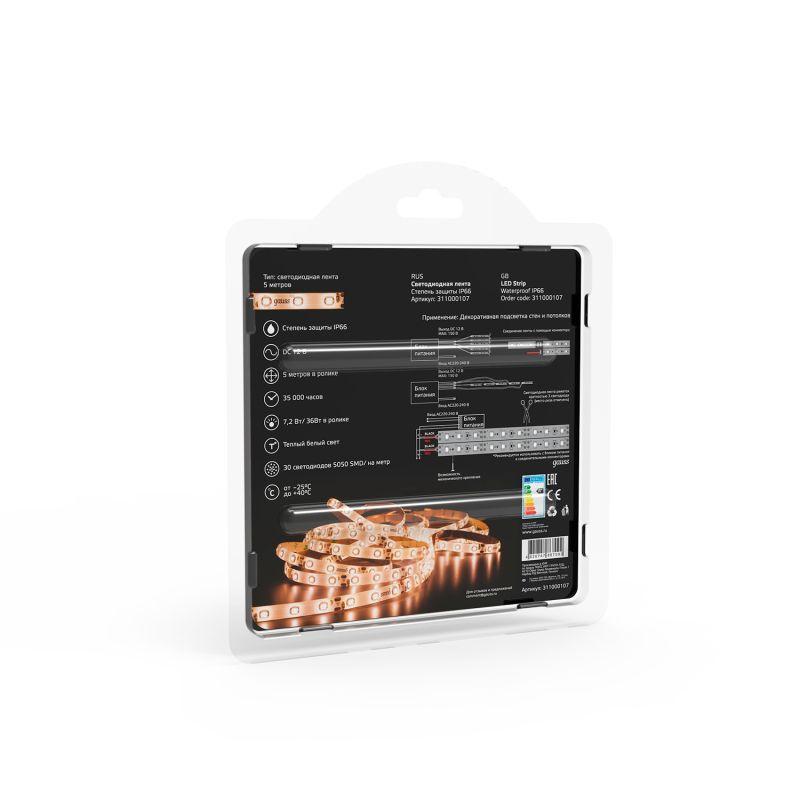  Лента светодиодная Black 5050/30-SMD 7.2Вт/м 3000К тепл. бел. IP66 330лм/м 12В (блист.5м) GAUSS 311000107 фото в каталоге от BTSprom.by