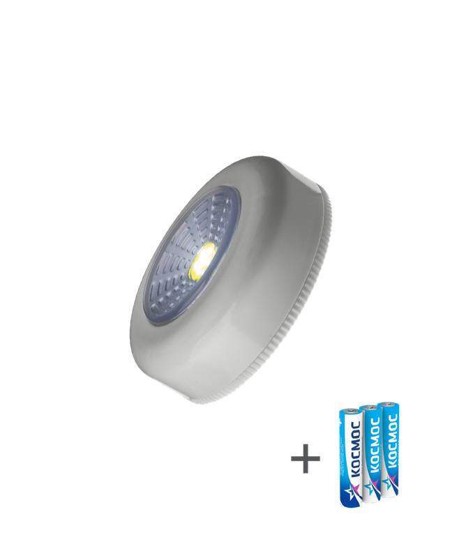 фонарь-подсветка 1вт cob led 3xaaa (r03) корпус abs-пластик сер. самокл. поверхность в комплекте двустор. скотч космос koc307b от BTSprom.by