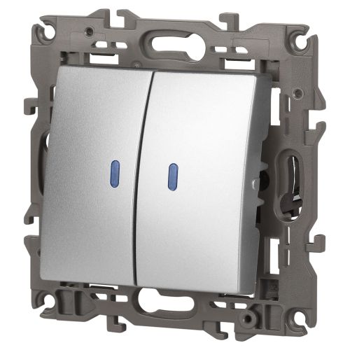  Выключатель 2-кл. СП Elegance 14-1105-03 10А IP20 250В 10AX с подсветкой механизм алюм. Эра Б0034239 фото в каталоге от BTSprom.by