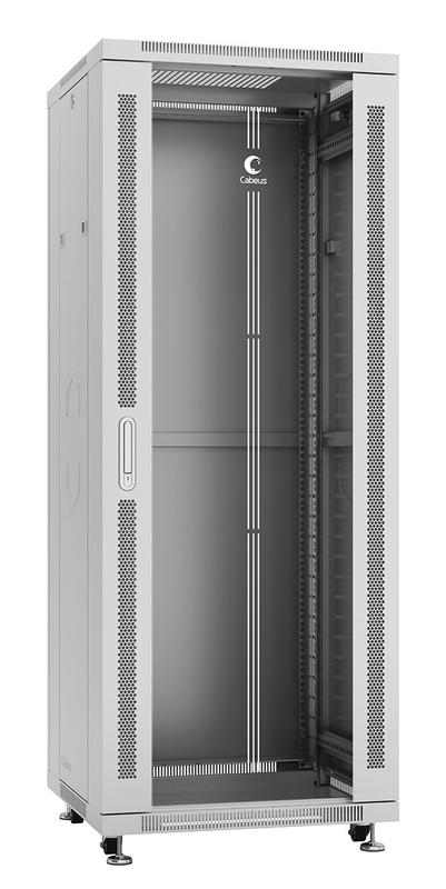 шкаф монтажный телекоммуникационный напольный sh-05c-32u60/80 19дюйм для распред. и серверн. оборудования 32u 600х800х1610мм передн. стеклян. и задн. сплошн. метал. двери ручка с замком сер. (ral 7035) cabeus 7051c от BTSprom.by