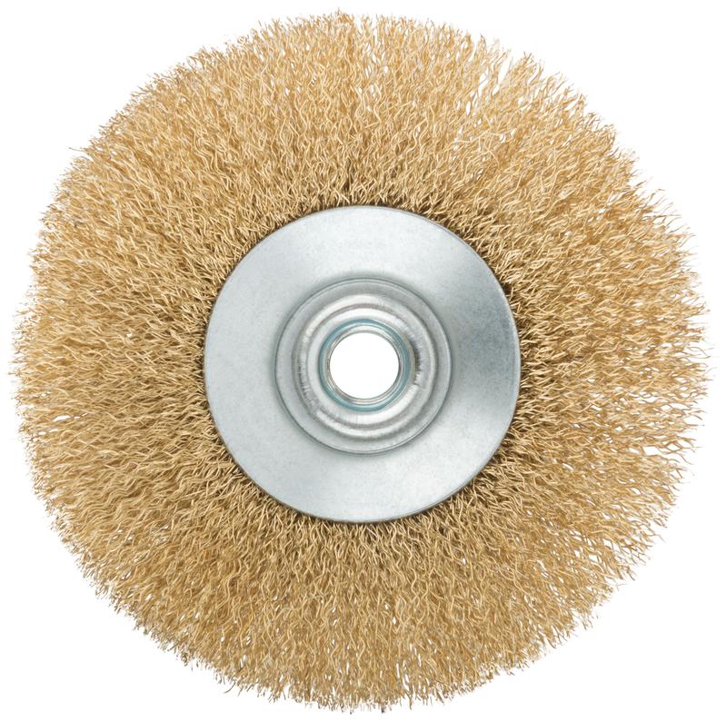  Корщетка тип "колесо" с наклоном гайка М14 стальная волнистая латунированная проволока 125мм MOS 38928М фото в каталоге от BTSprom.by