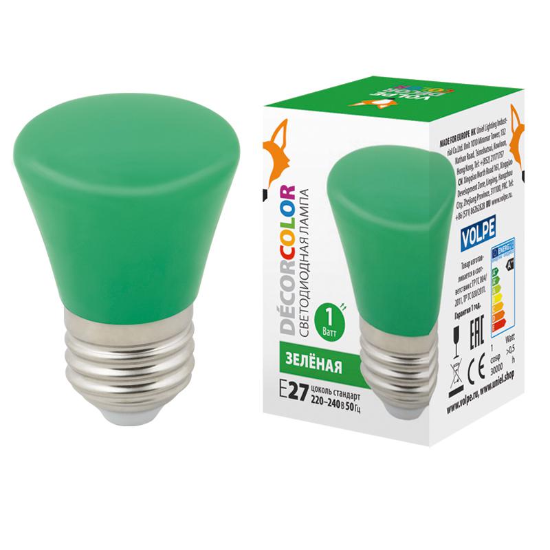 лампа светодиодная led-d45-1w/green/e27/fr/с bell колокольчик 1вт матовая зел. e27 декоративная (упак. картон) volpe ul-00005640 от BTSprom.by