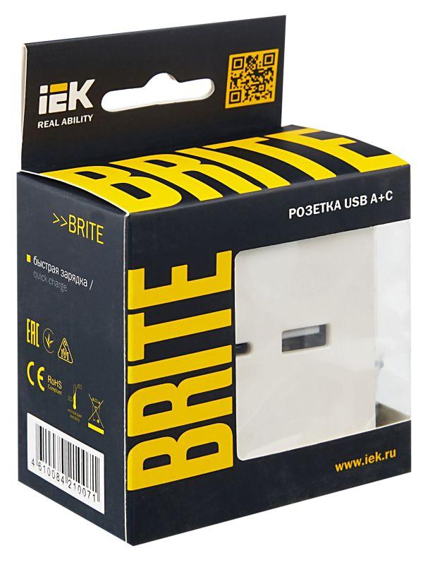  Розетка BRITE USB A+C 18Вт РЮ11-1-БрЖ механизм жемчуж. IEK BR-U22-018-K36 фото в каталоге от BTSprom.by