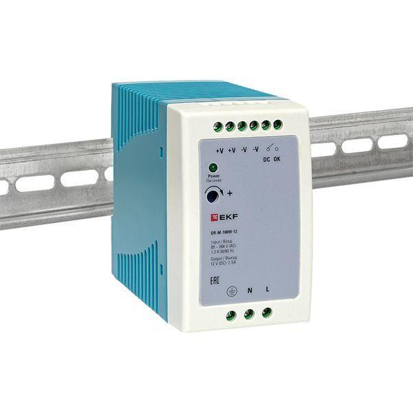  Блок питания на DIN-рейку 100Вт Uвх ~ 220В AC m Uвых - 12В DC постоянного тока EKF DR-M-100W-12 фото в каталоге от BTSprom.by