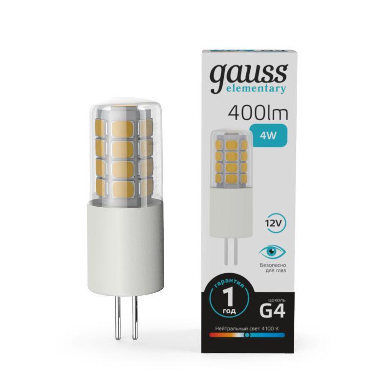лампа светодиодная elementary 4вт капсульная 4100к нейтр. бел. g4 400лм dc 12в gauss 10724 от BTSprom.by