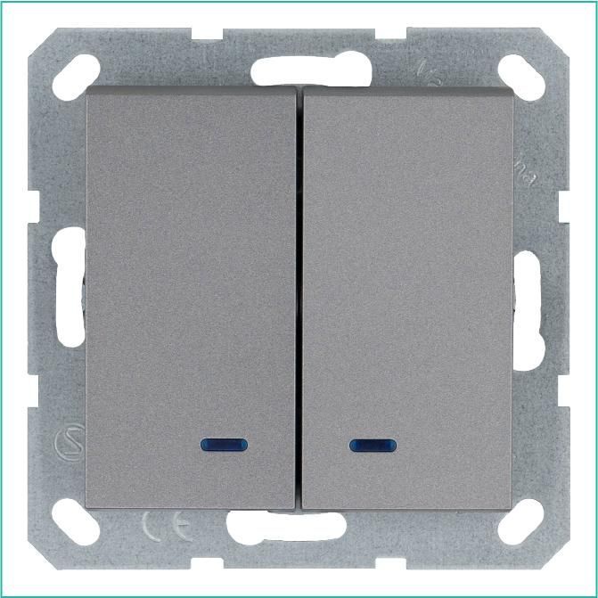 выключатель 2-кл. 10а ip20 с подсветкой механизм алюм. jasmart g3023ns от BTSprom.by