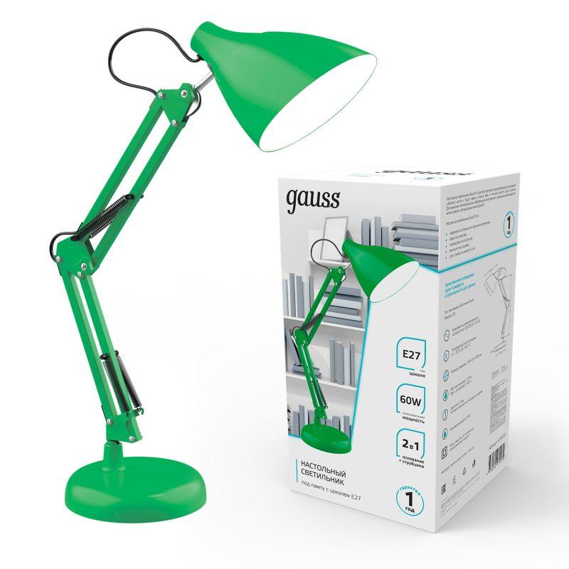  Светильник GTL 60Вт E27 струбцина и основание зел. GAUSS GT0033 фото в каталоге от BTSprom.by