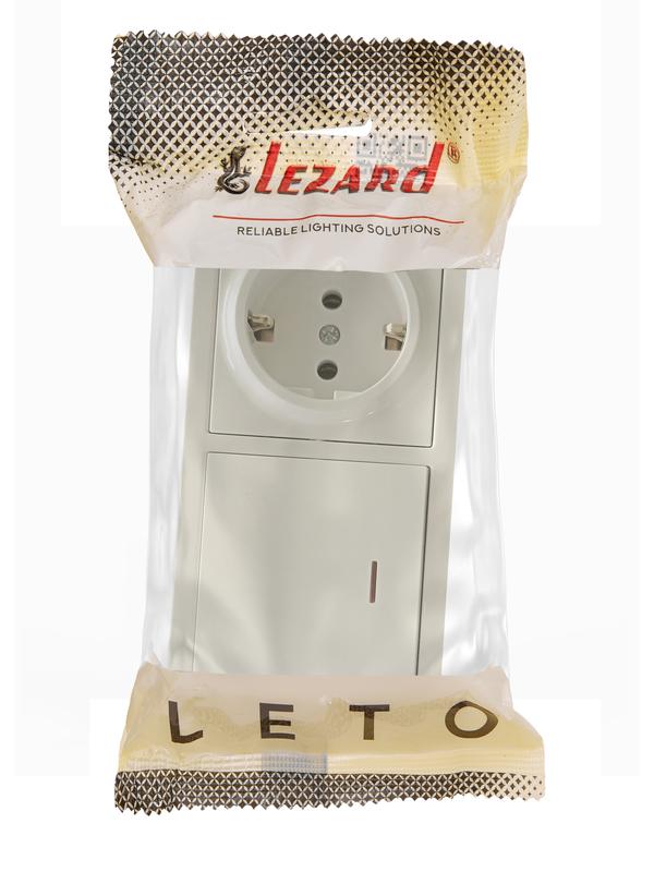 блок оп leto (1-кл. выключатель с индикацией + 1-м розетка с заземл.) горизонт. крем lezard 752-0300-170bip от BTSprom.by
